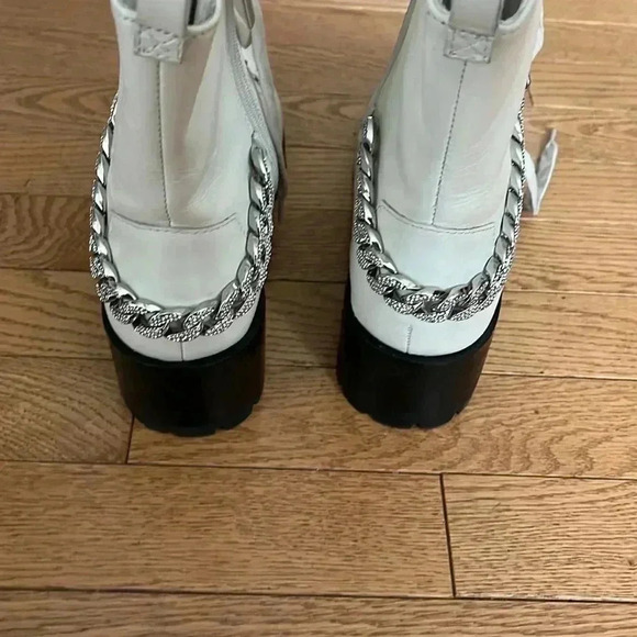 [9.5US] KARL LAGERFELD White Leather Patrice Chain-Detailed PlatformCombat Boots - Picture 5 of 12